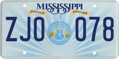 MS license plate ZJO078