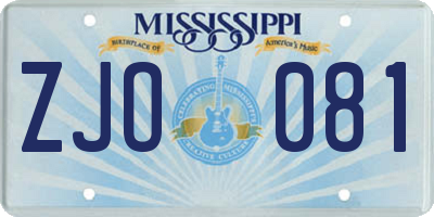 MS license plate ZJO081