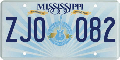 MS license plate ZJO082