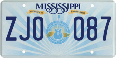 MS license plate ZJO087