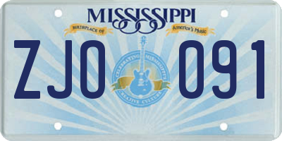 MS license plate ZJO091