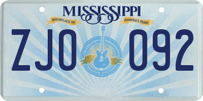 MS license plate ZJO092