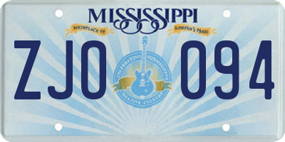 MS license plate ZJO094