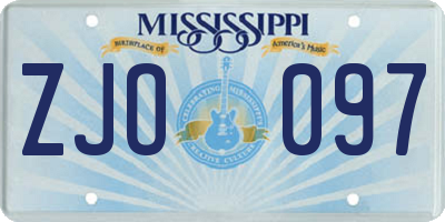 MS license plate ZJO097