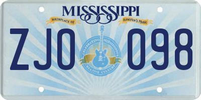 MS license plate ZJO098