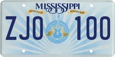 MS license plate ZJO100