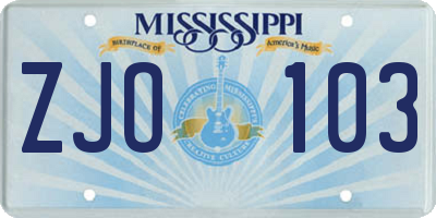 MS license plate ZJO103