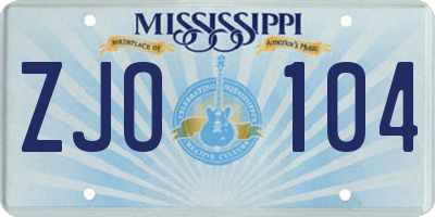 MS license plate ZJO104