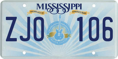 MS license plate ZJO106
