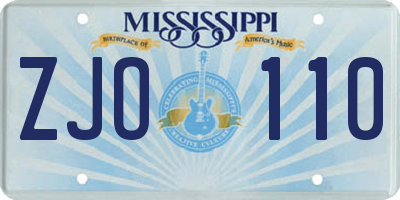 MS license plate ZJO110