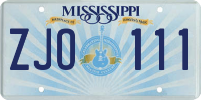 MS license plate ZJO111
