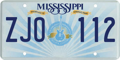 MS license plate ZJO112