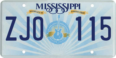 MS license plate ZJO115