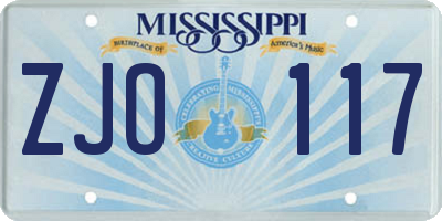 MS license plate ZJO117