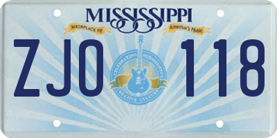 MS license plate ZJO118