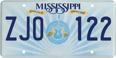 MS license plate ZJO122