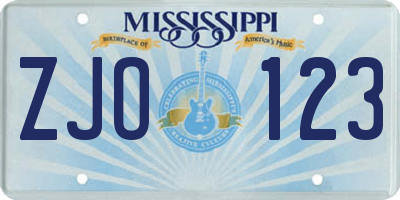 MS license plate ZJO123