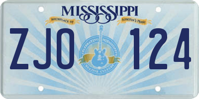 MS license plate ZJO124