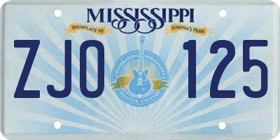 MS license plate ZJO125