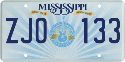 MS license plate ZJO133