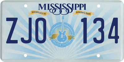 MS license plate ZJO134