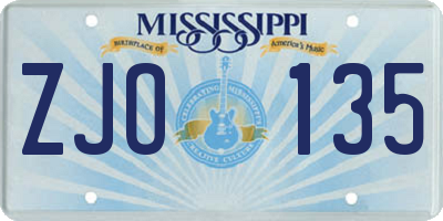 MS license plate ZJO135