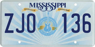 MS license plate ZJO136