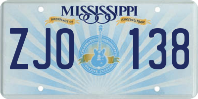 MS license plate ZJO138