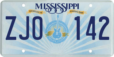 MS license plate ZJO142