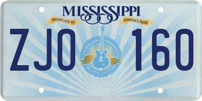 MS license plate ZJO160