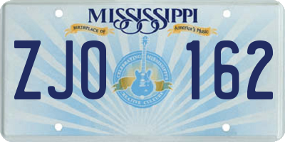 MS license plate ZJO162