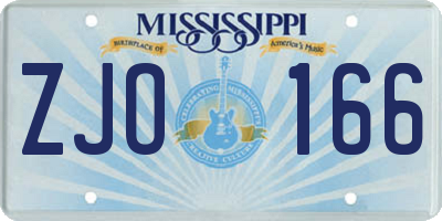 MS license plate ZJO166