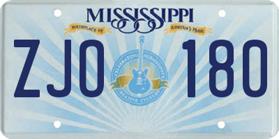 MS license plate ZJO180