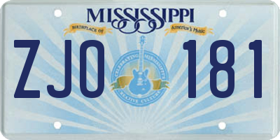 MS license plate ZJO181