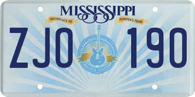 MS license plate ZJO190