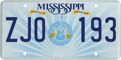 MS license plate ZJO193