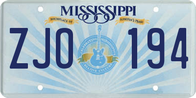 MS license plate ZJO194
