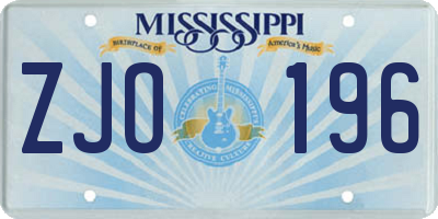 MS license plate ZJO196