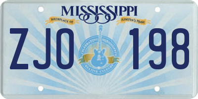 MS license plate ZJO198