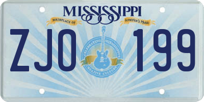 MS license plate ZJO199