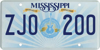 MS license plate ZJO200