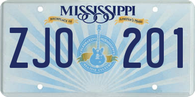 MS license plate ZJO201
