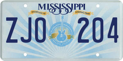 MS license plate ZJO204