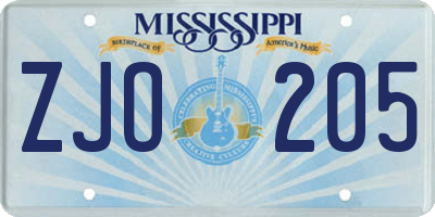 MS license plate ZJO205