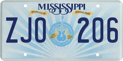 MS license plate ZJO206
