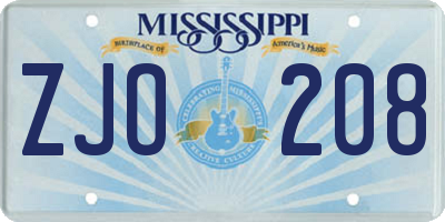 MS license plate ZJO208