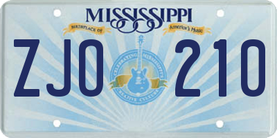 MS license plate ZJO210