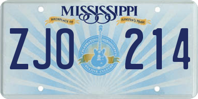 MS license plate ZJO214