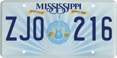MS license plate ZJO216