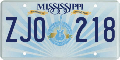 MS license plate ZJO218
